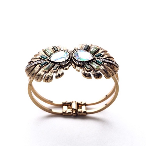 Vintage Gemstone Cuff Bracelet – Peacock Eye Design with Teardrop Crystal - Picture 2 of 2